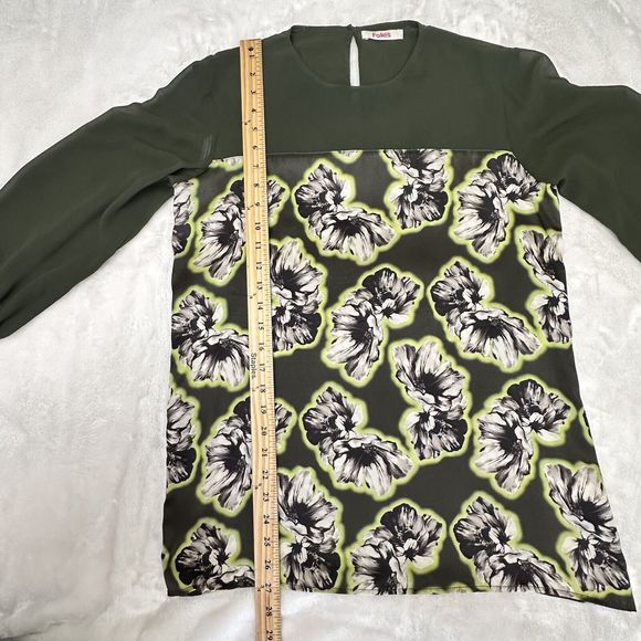 Blugirl Folies Silk Women Blouse SZ 8 Green Floral Sheer Long Sleeves Top Italy - Picture 13 of 16